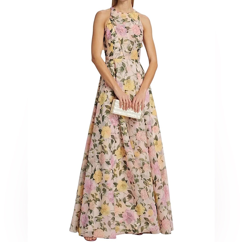 Sachin & Babi Dress Kate Gown Pink Lemonade Floral Wedding MOB Cocktail Size 0